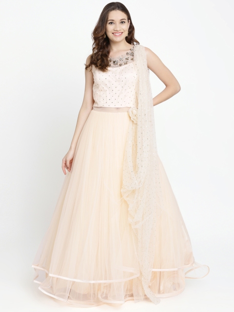

Koskii Women Peach-Coloured Embellished Maxi Dress With Dupatta