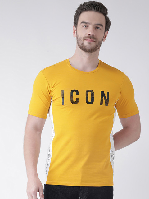 

Rex Straut Jeans Men Yellow & Black Printed Slim Fit Round Neck T-shirt