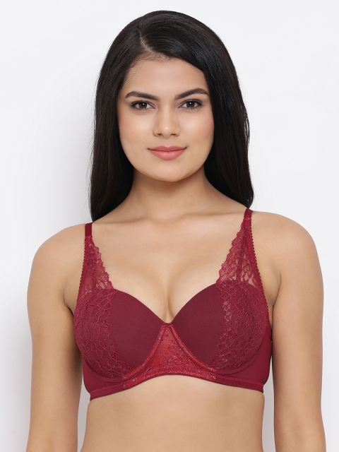 

Clovia Maroon Lace Underwired Heavily Padded Push-Up Bra BR2015P15