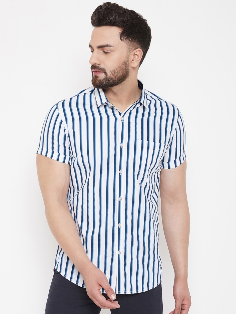 

Canary London Men White & Blue Slim Fit Striped Casual Shirt