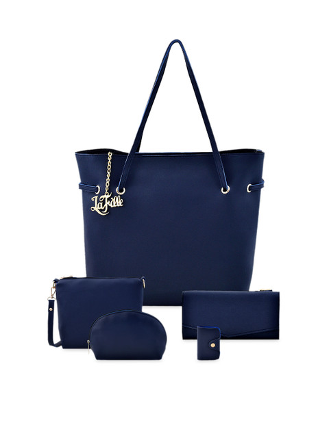 

LaFille Set of 5 Navy Blue Solid Handbags