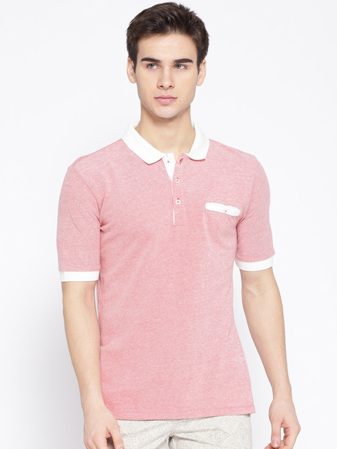 

LA LOFT Men Pink Solid Polo Collar T-shirt