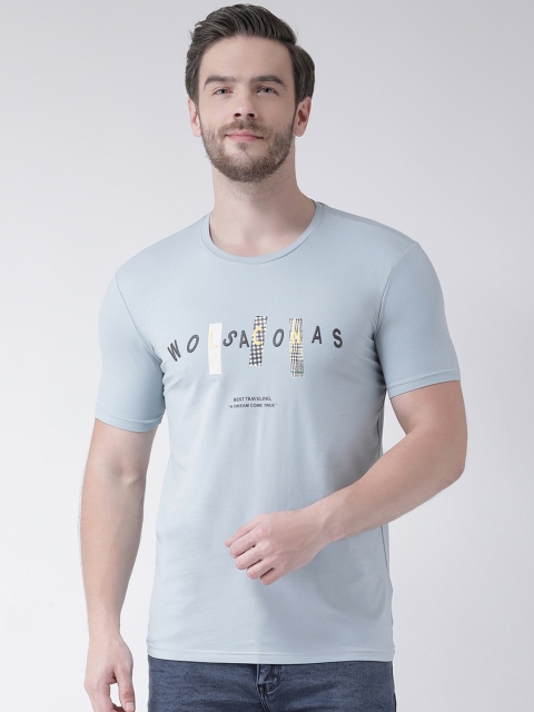 

Rex Straut Jeans Men Blue Printed Round Neck T-shirt