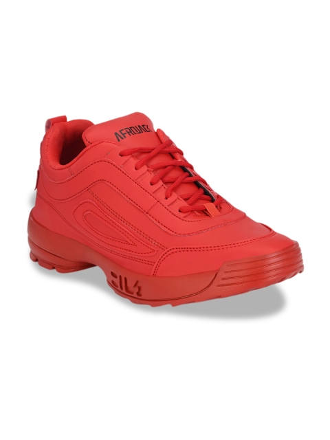 

AfroJack Men Red Solid Synthetic Mid-Top Sneakers