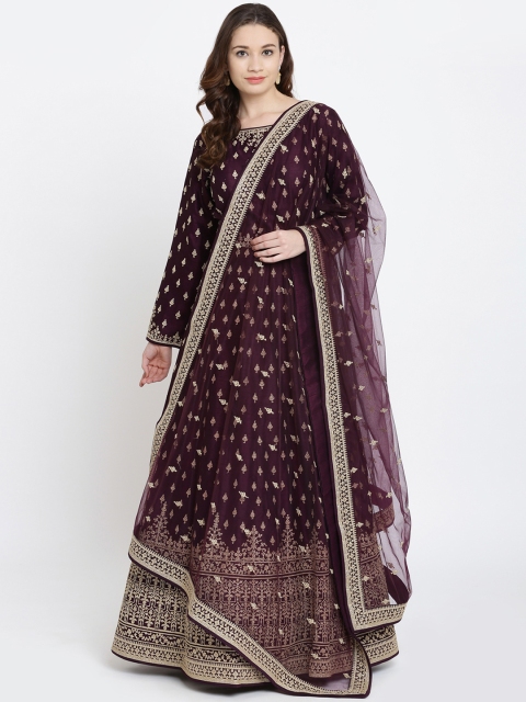 

Koskii Women Purple Embellished Maxi Dress With Dupatta