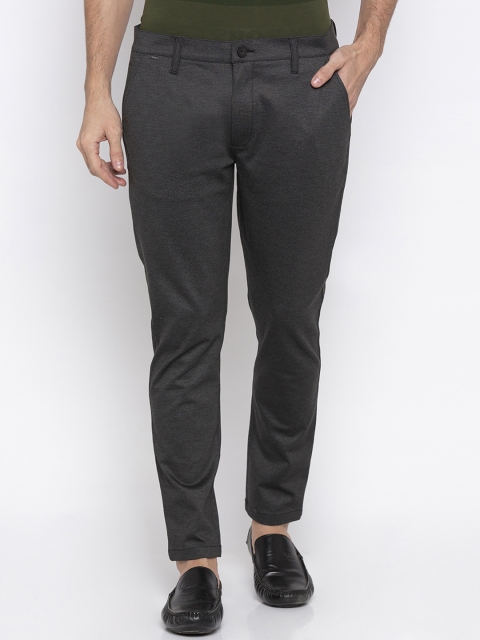 

SPYKAR Men Charcoal Grey Tapered Fit Solid Regular Trousers