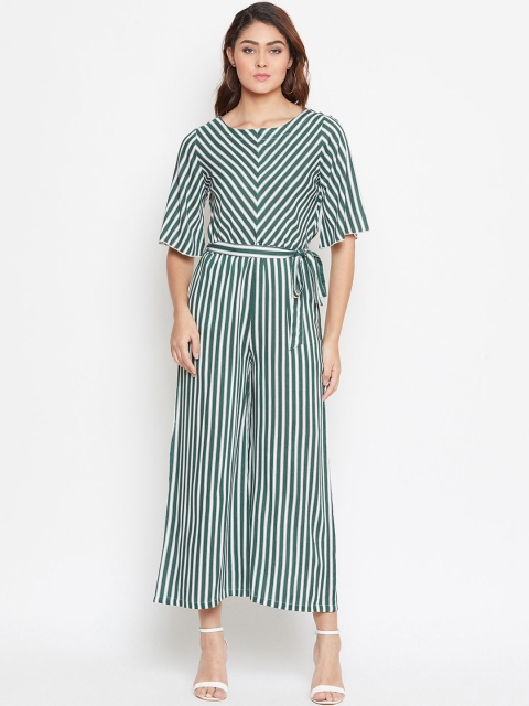 

Bitterlime Women Olive Green & White Striped Basic Jumpsuit