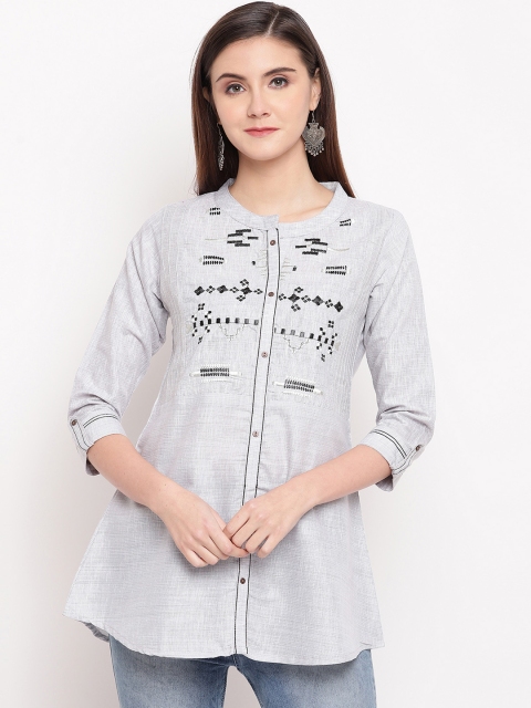 

Kvsfab Women Grey Embroidered A-Line Kurti
