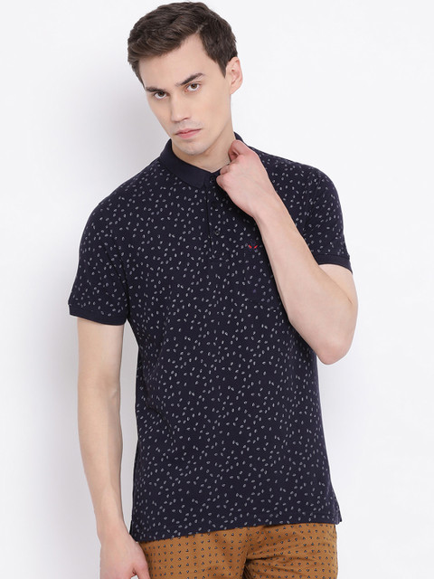 

Crimsoune Club Men Navy Blue Printed Polo Collar T-shirt