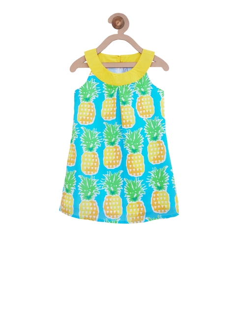 

Campana Girls Turquoise Blue & Yellow Pineapple Print A-Line Dress