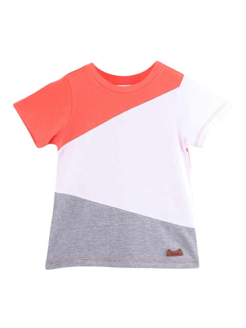 

Beebay Boys Orange Colourblocked Round Neck Pure Cotton T-shirt