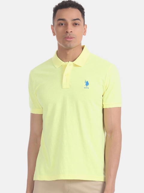 

U.S. Polo Assn. Men Yellow Solid Polo Collar T-shirt