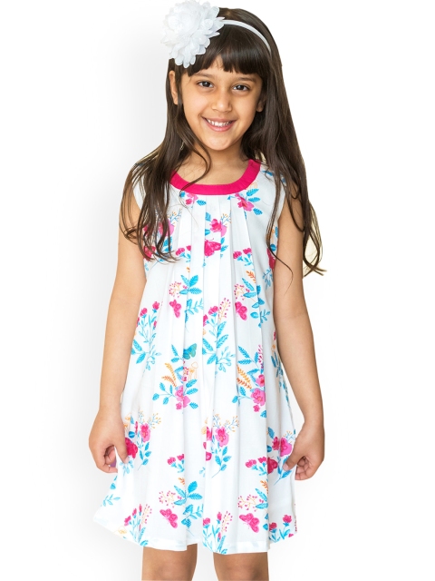 

Campana Girls White & Magenta Floral Print Fit and Flare Dress