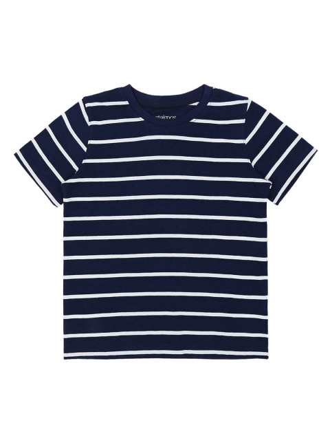 

Pantaloons Junior Boys Navy Blue & White Striped Round Neck T-shirt