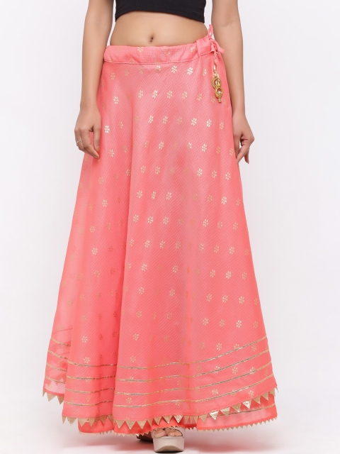 

SOUNDARYA Women Pink & Gold-Toned Printed Flared Maxi Skirt