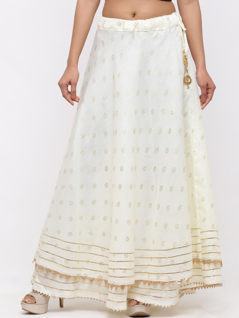 

SOUNDARYA Women Off-White Printed Doria Booti A-Line Maxi Skirt