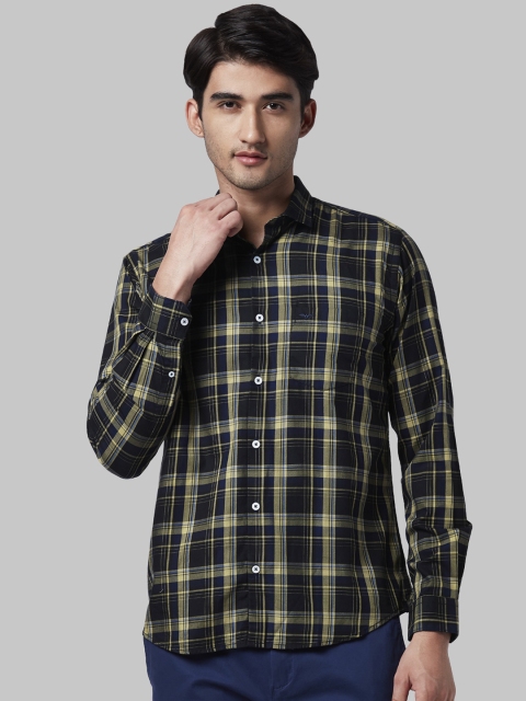 

Park Avenue Men Navy Blue & Yellow Slim Fit Checked Casual Shirt