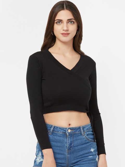

bebe Women Black Solid Cropped Pullover