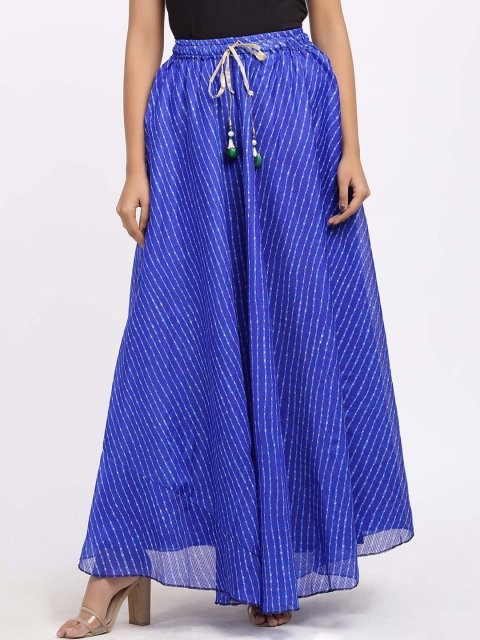 

SOUNDARYA Women Blue Striped Doria Booti A-Line Maxi Skirt