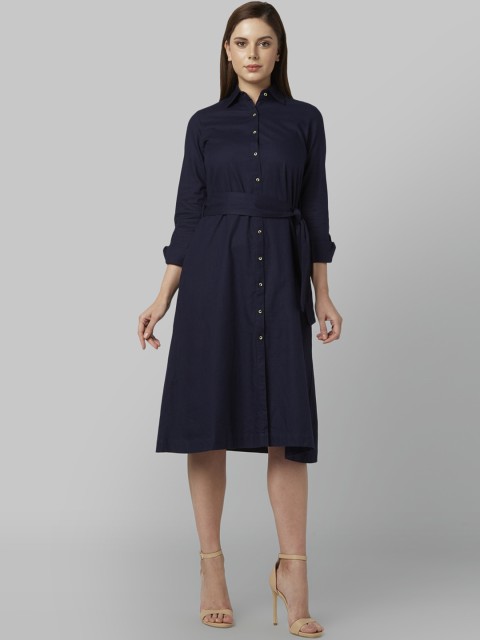 

Park Avenue Women Navy Blue Solid Shirt Dress