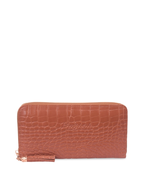 

Bagkok Women Tan Brown Self Design Zip Around Wallet