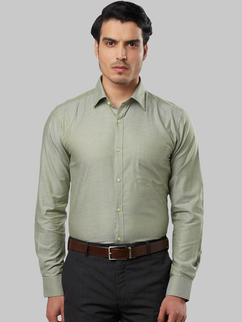 

Raymond Men Olive Green Regular Fit Self Design Formal Shirt