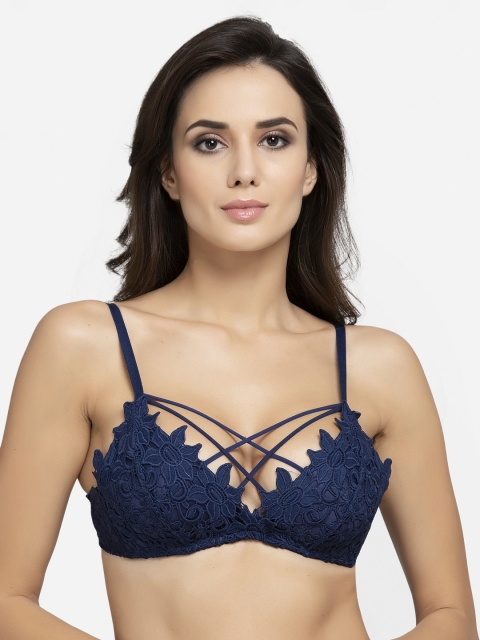 

AVANT-GARDE PARIS Navy Blue Lace Non-Wired Heavily Padded Push-Up Bra 662804573953