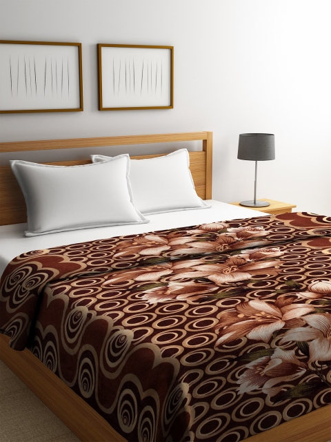 

KLOTTHE Brown & Beige Floral Print AC Room 233 GSM Double Bed Comforter