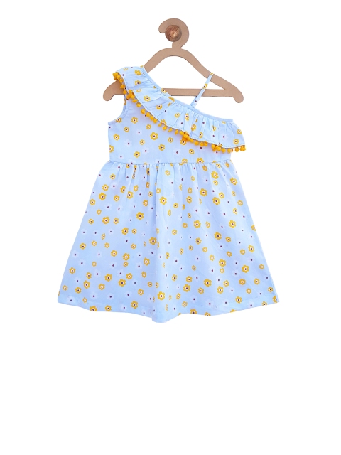 

Campana Girls Blue & Yellow Floral Print Fit and Flare Dress