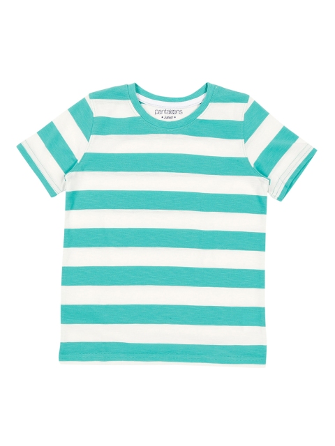 

Pantaloons Junior Boys Sea Green & White Striped Round Neck T-shirt