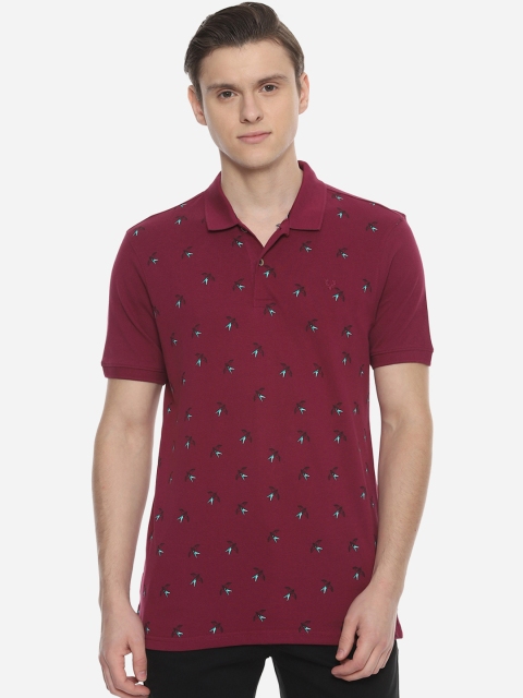 Allen Solly Men Maroon Printed Polo Collar T-shirt