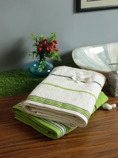 

Living Essence Unisex Set of 2 Striped Emilia 400 GSM Bath Towel Set, Off white