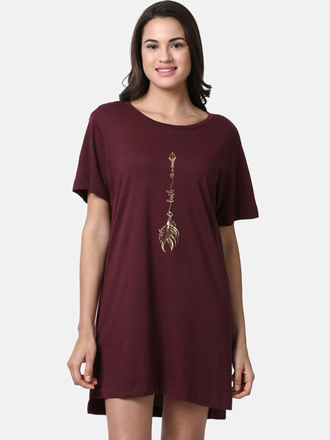 

Enamor Women Maroon Relaxed Fit Long Length Tunic T-Shirt, Burgundy