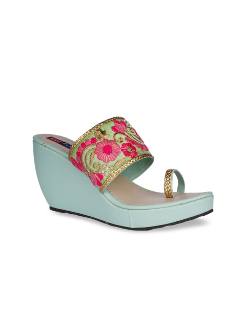

MSC Women Green & Pink Woven Design Wedges