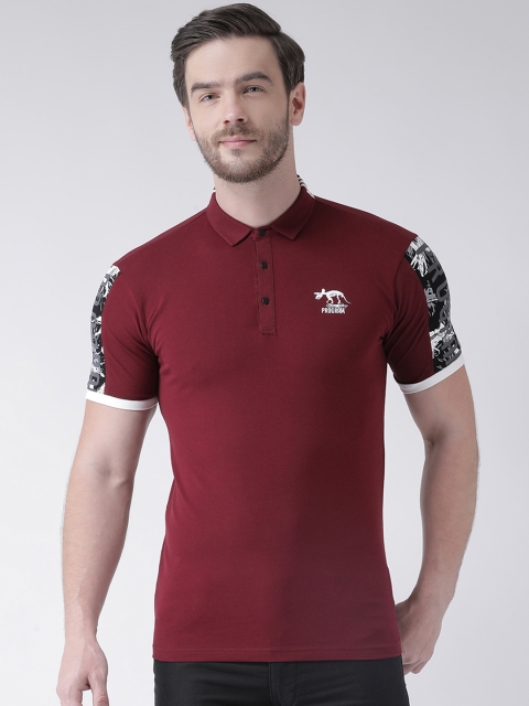 

Rex Straut Jeans Men Maroon Printed Polo Collar Slim Fit T-shirt