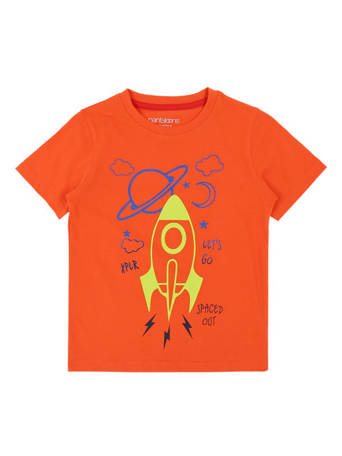 

Pantaloons Junior Boys Orange Printed Round Neck T-shirt