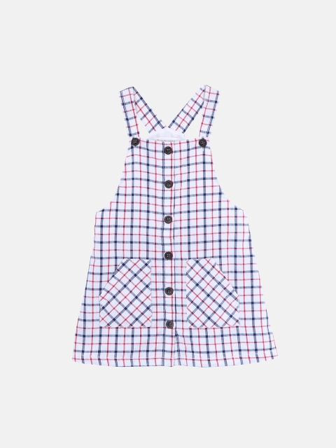

Beebay Girls White & Navy Blue Checked Pinafore Dress