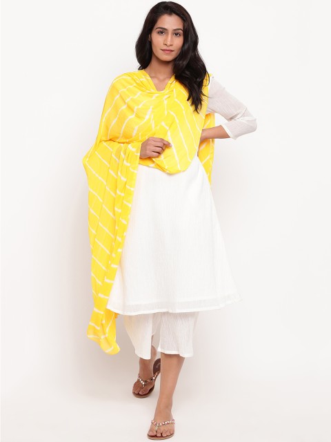 

trueBrowns Yellow & White Leheriya Dyed Dupatta