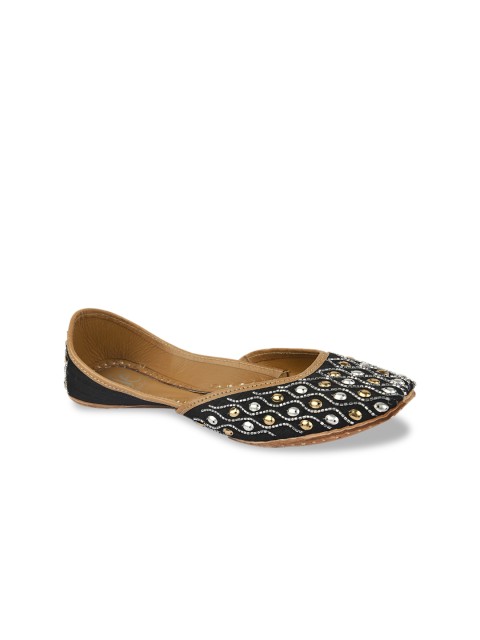 Jutti Express Women Black Embellished Handcrafted Leather Mojaris