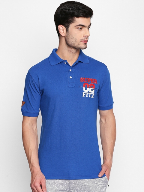 

FiTZ Men Blue Solid Polo Collar T-shirt