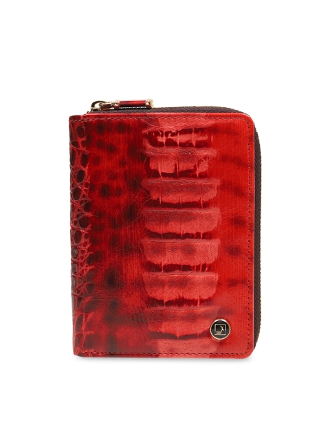 

Da Milano Women Red Textured Zip Around Leather Wallet