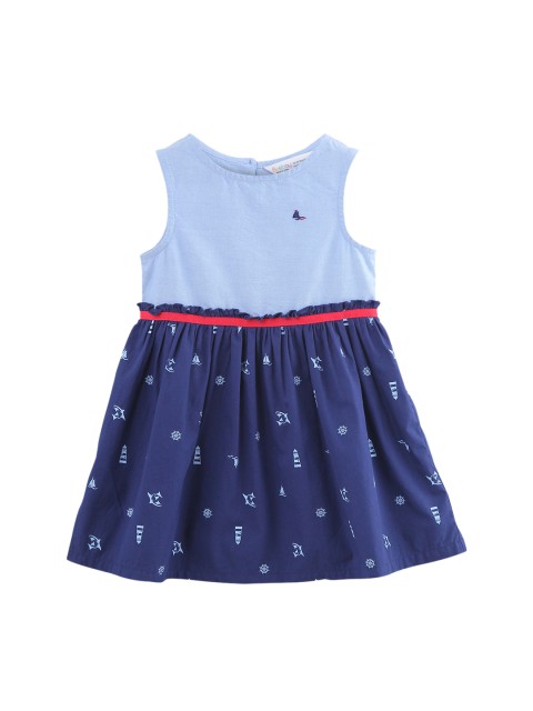

Beebay Girls Blue Quirky Printed Fit and Flare Dress