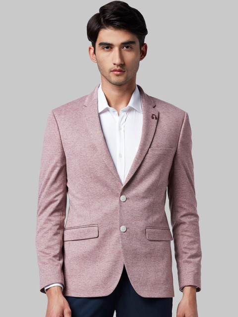 

Park Avenue Men Pink Solid Single-Breasted Formal Blazer