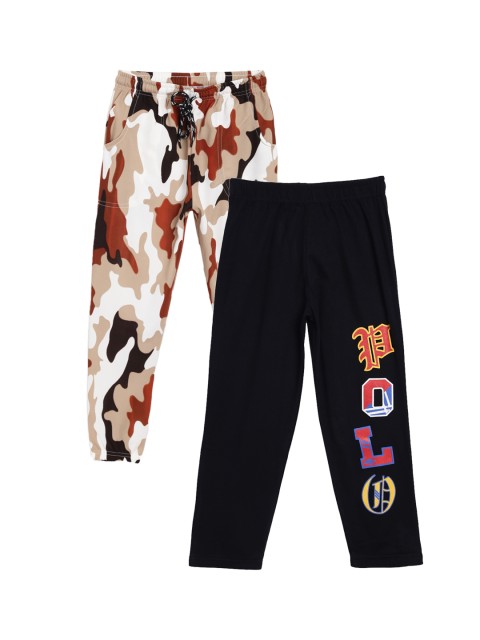 

SWEET ANGEL Girls Pack of 2 Black & Brown Printed Straight-Fit Track Pants