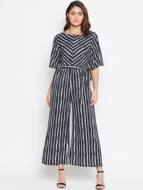 

Bitterlime Women Black & White Striped Basic Jumpsuit