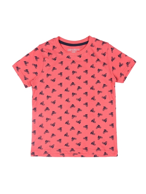 

Pantaloons Junior Boys Coral Pink Printed Round Neck T-shirt
