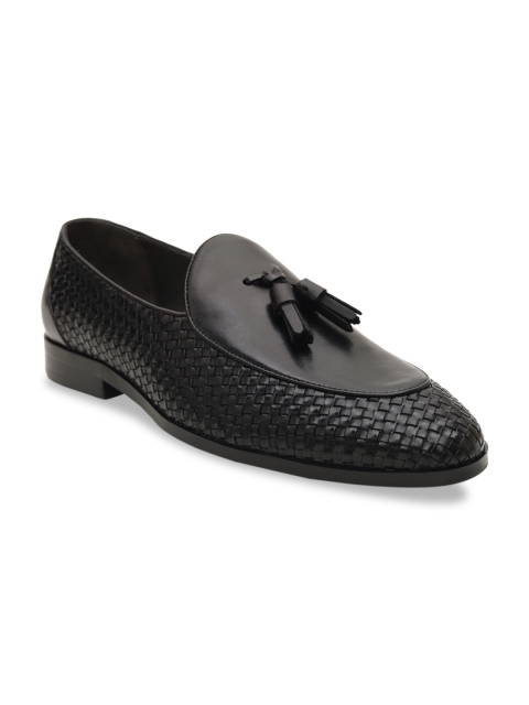 

ROSSO BRUNELLO Men Black Textured Leather Formal Tasseled Loafers