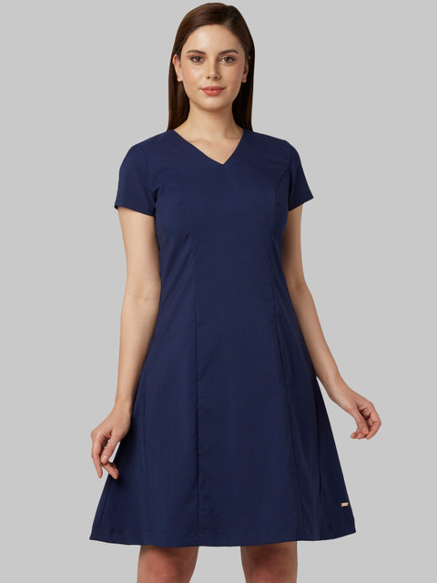 

Park Avenue Women Navy Blue Solid Fit and Flare Dress
