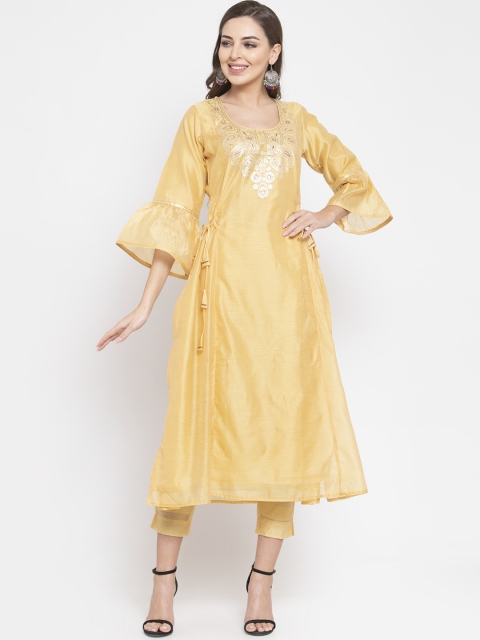 

Aujjessa Women Gold-Toned Embroidered Kurta with Trousers
