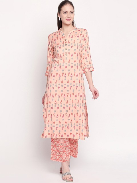 

ZRI Women Peach-Coloured Printed Kurta with Trousers